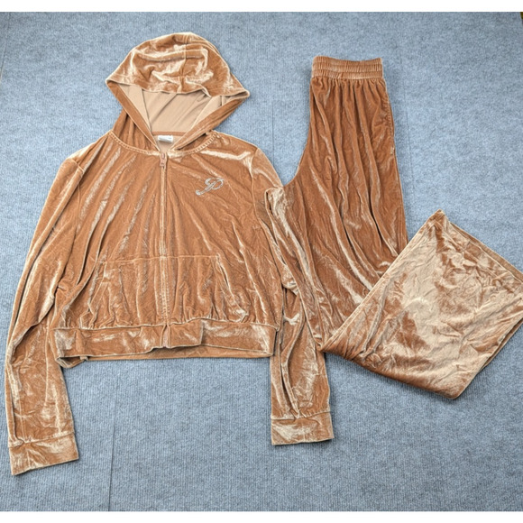 Victorias Secret Pink Velour Tracksuit Womens Medium Gold Sequin Y2K Lounge Set - Picture 1 of 16